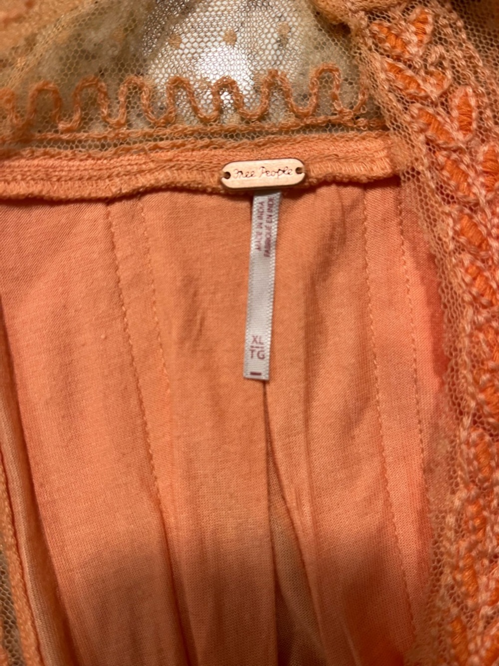 Retro Free People Peach Embroidered Boho Tunic Top 100% ryon - Picture 15 of 15